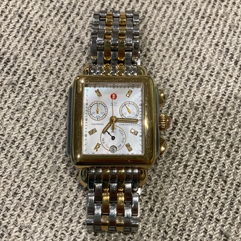 Michele Deco two tone 18k gold diamond dial watch